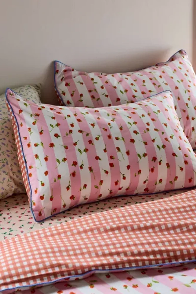 Gingham Rose Striped Reversible Sham Set