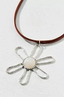 Pearl Flower Pendant Ribbon Choker Necklace