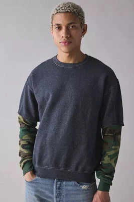 ReMADE By UO Camo Sleeve Cutoff Sweatshirt