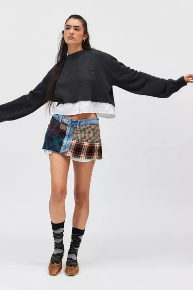 Urban Renewal Remade Plaid Patched Denim Skirt