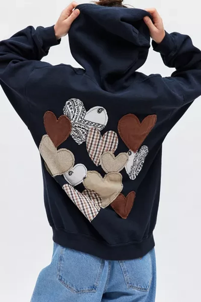 Urban Renewal Remade Heart Patched Zip Up Hoodie Sweatshirt