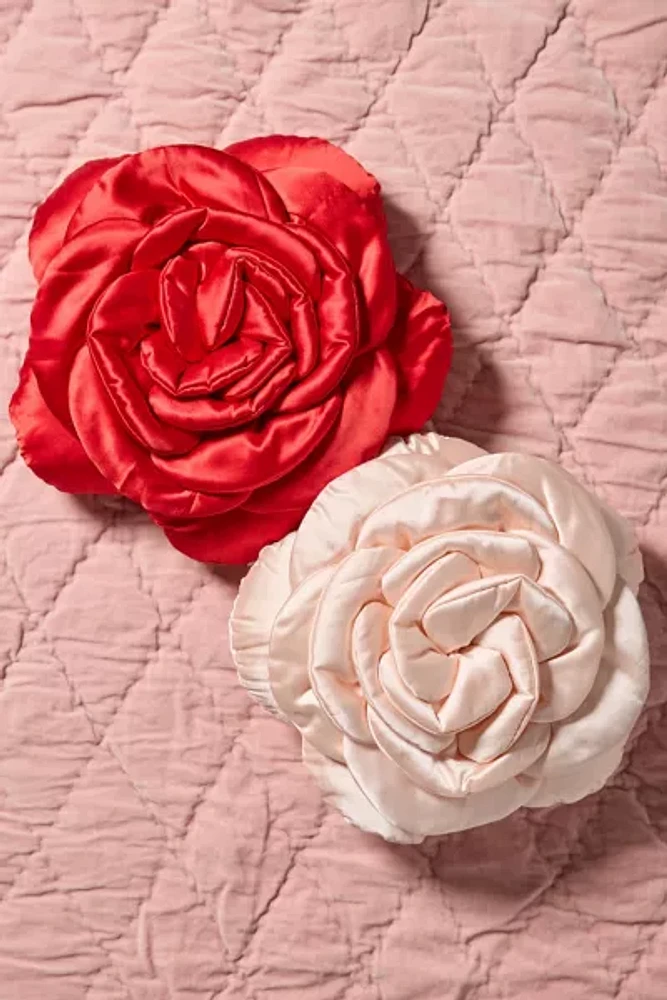 Layered Rose Satin Throw Pillow