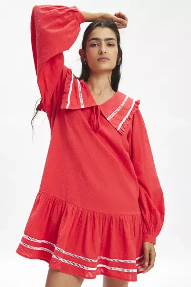 Neon Rose Wren Textured Collar Detail Mini Smock Dress