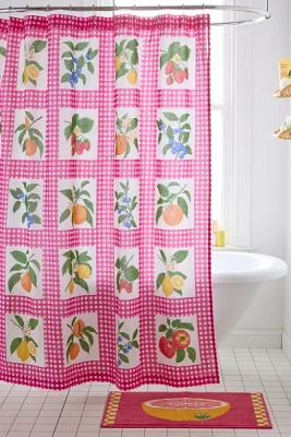 Gingham Fruit Patterned Shower Curtain