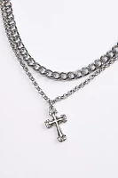 Stone Cross Pendant Layered Necklace