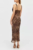 Kiss The Sky Moss Lace & Leopard Print Midi Dress