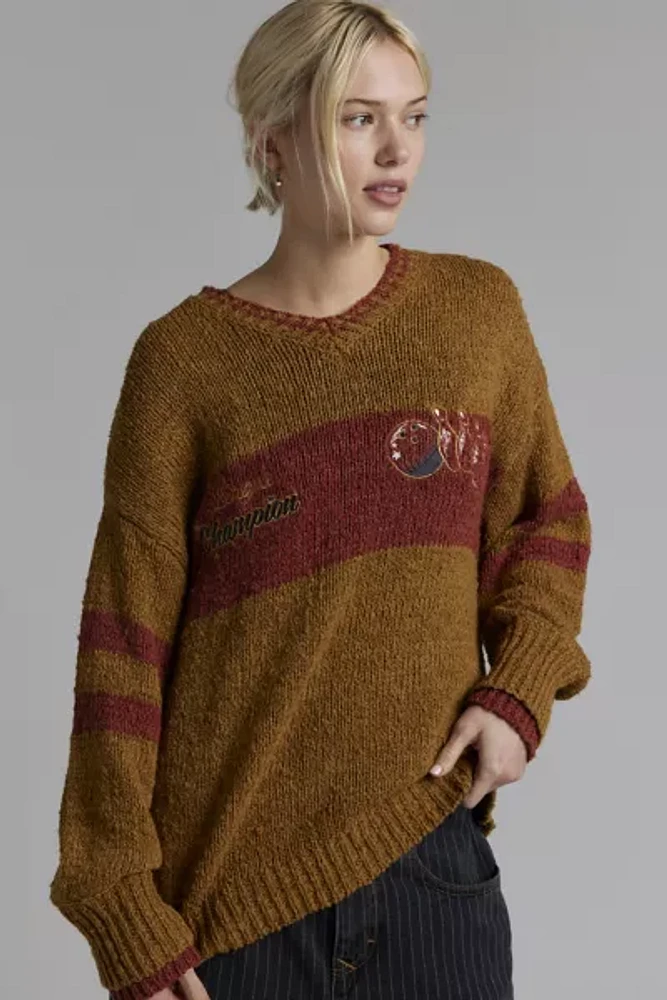 BDG Van Bowling Graphic Oversized V-neck Dad Sweater