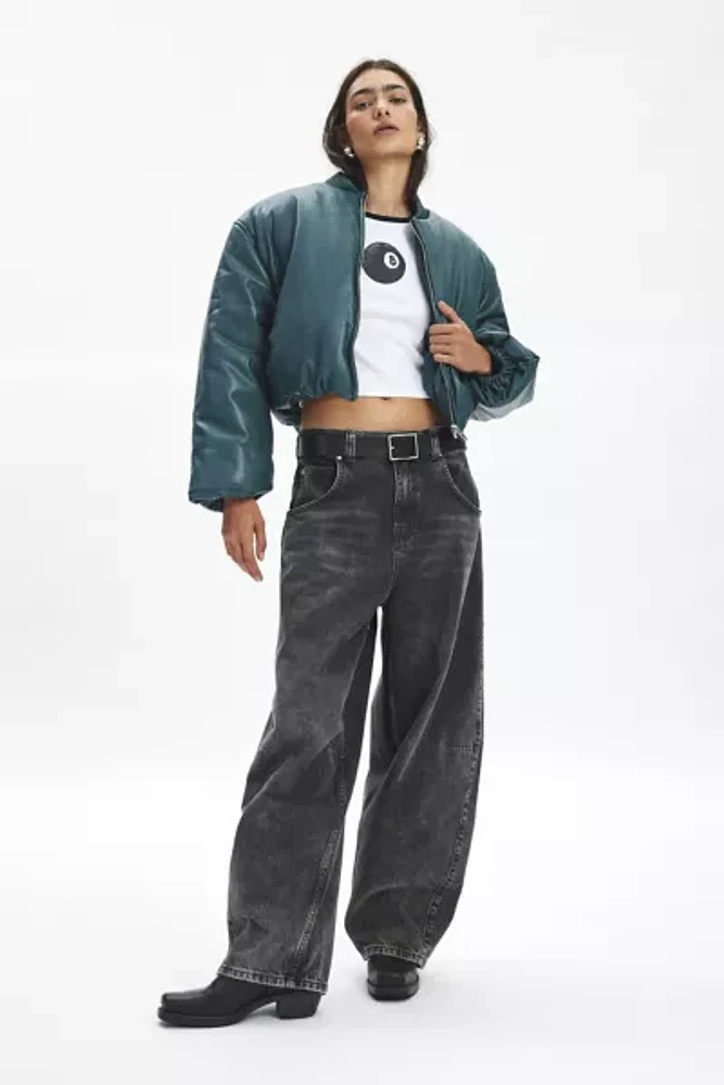 Blank NYC Lime Light Faux Leather Cropped Bomber Jacket