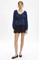 Kimchi Blue Marley Bow Front Long Sleeve Denim Blouse