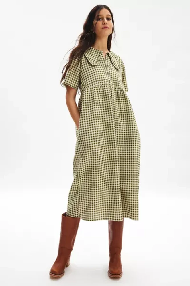 Motel Kior Ruffle Collar Gingham Babydoll Midi Dress