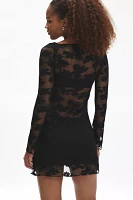 Motel Sevila Velvet Floral Sheer Mesh Mini Dress