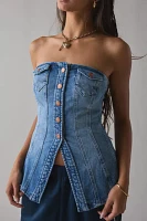 Wrangler Denim Bustier Button-Front Strapless Top