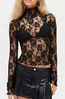 Out From Under Clarise Sheer Rose Floral Lace Turtleneck Top