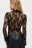 Out From Under Clarise Sheer Rose Floral Lace Turtleneck Top