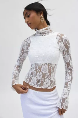 Out From Under Clarise Sheer Rose Floral Lace Turtleneck Top