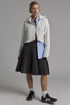 BDG Chad Ribbed Knit Cropped Zip-Up Sweater