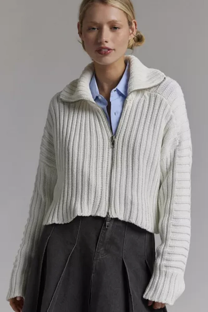 BDG Chad Ribbed Knit Cropped Zip-Up Sweater