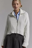 BDG Chad Ribbed Knit Cropped Zip-Up Sweater