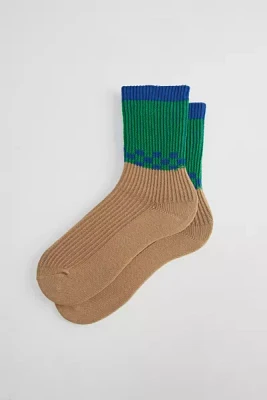 Checkerboard Pattern Ribbed Crew Sock