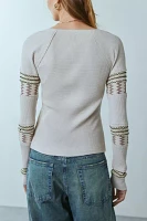 BDG Josie Embroidered Thermal Long Sleeve Henley Tee