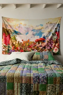 Collage Blooms Floral Mushroom Printed Tapestry