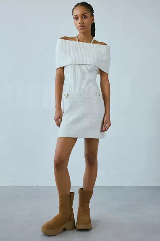 Kimchi Blue Elena Foldover Off-The-Shoulder Sweater Mini Dress