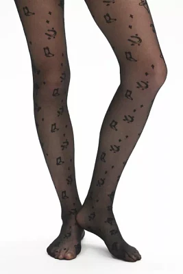 Western Icons Printed Sheer Tights