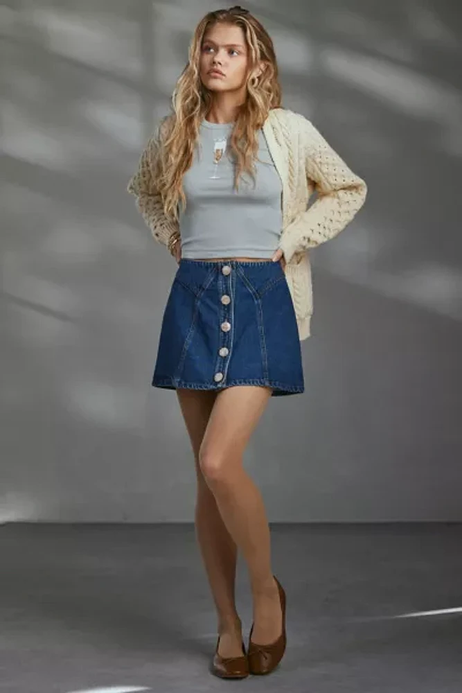 Kimchi Blue Mackenzie Embellished Button Denim Mini Skirt