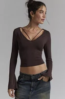 Silence + Noise Kaia Strappy V-Neck Long Sleeve Top