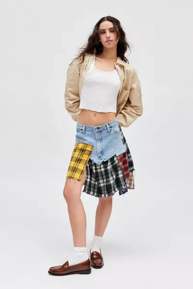 Urban Renewal Remade Spliced Flannel Denim Mini Skirt