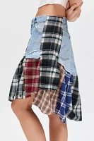 Urban Renewal Remade Spliced Flannel Denim Mini Skirt