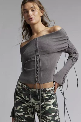 Jaded London Extreme Foldover Lace Up Knit Top