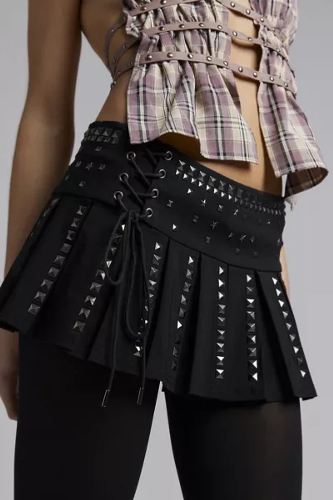 Jaded London Onyx Studded Pleated Micro Skirt