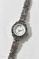 Antiqued Metal Rhinestone Round Watch