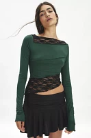 Silence + Noise Lucia Spliced Lace Asymmetric Long Sleeve Top