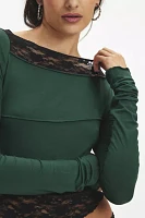 Silence + Noise Lucia Spliced Lace Asymmetric Long Sleeve Top