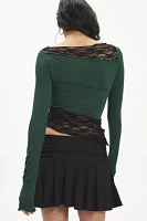 Silence + Noise Lucia Spliced Lace Asymmetric Long Sleeve Top