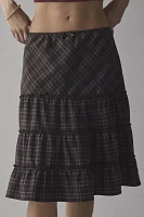 ReMADE By UO Remnants Tiered Plaid Knee-Length Skirt