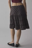 ReMADE By UO Remnants Tiered Plaid Knee-Length Skirt