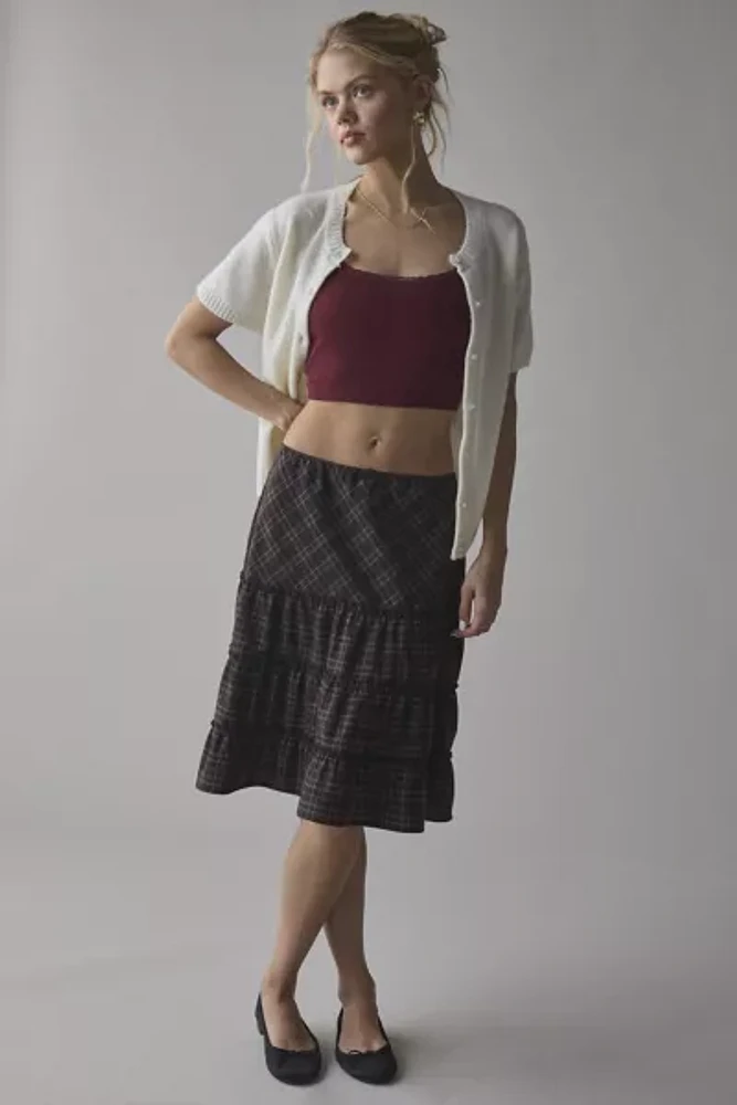 ReMADE By UO Remnants Tiered Plaid Knee-Length Skirt