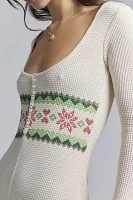 Out From Under Lounge Around Waffle Knit Fairisle Romper