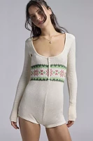 Out From Under Lounge Around Waffle Knit Fairisle Romper