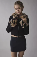 House Of Sunny Peggy Leopard Faux Fur Trim Zip-Up Sweater