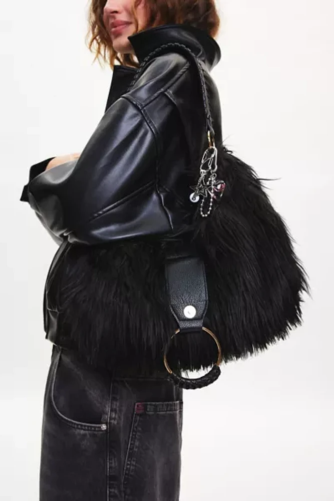 Silence + Noise Faux Fur Whipstitch Hobo Bag