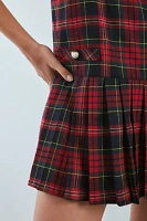 Neon Rose Red Check Plaid Pinafore Mini Dress