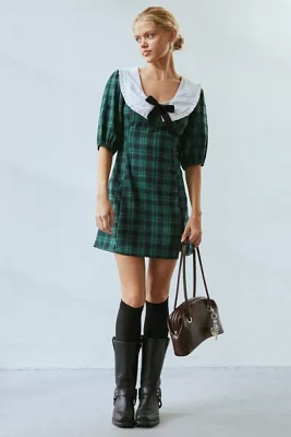 Neon Rose Plaid Collared Mini Dress