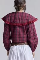 Neon Rose Gracie Oversized Collar Ruffle Trim Plaid Blouse