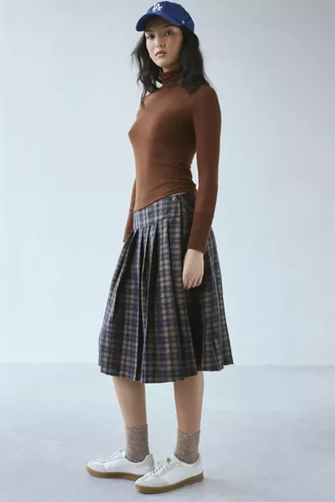 Motel Catelyn Plaid Pleated Midi Skirt