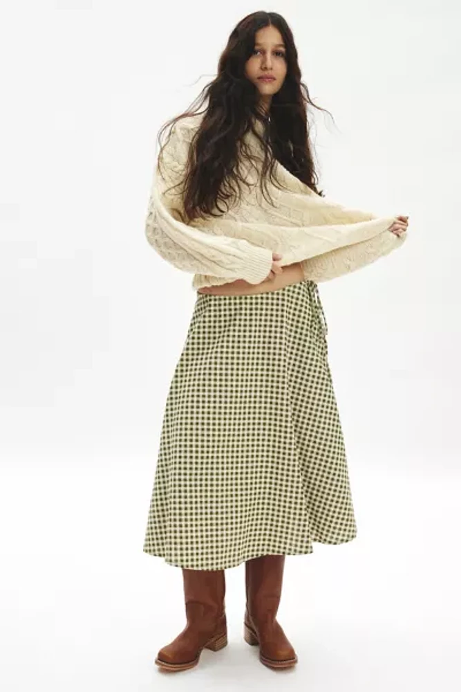 Motel Takara Plaid Printed Cotton Midi Skirt