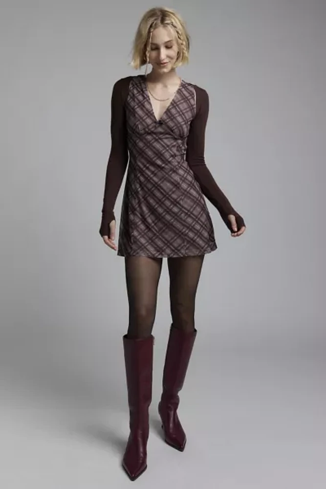 Daisy Street Bow Detail Plaid Mini Dress